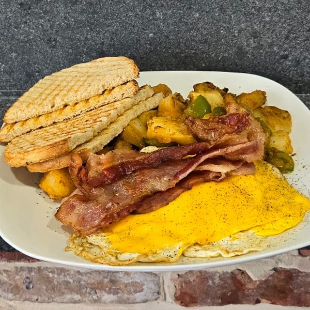 Egg Platter with Bacon, Sausage, or Ham and Cheese.