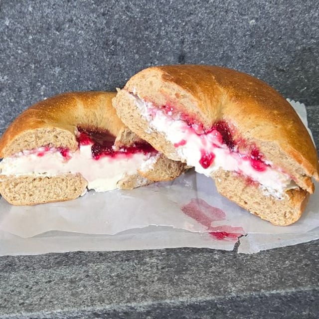 Bagel with Cream Cheese and Jelly.